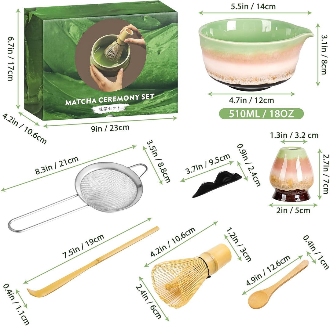 Anfänger Matcha Set, 7-teilig inkl. Matcha-Schale, Teebesen, Teelöffel, Sieb, Besenhalter, Besenstän