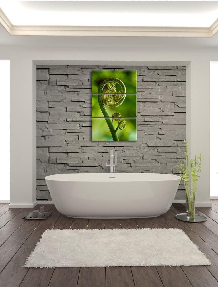 Pixxprint Blatt von Einer Farne im Wald als Leinwandbild - Grösse: 3-Teilig (120x80cm) - Wandbild -