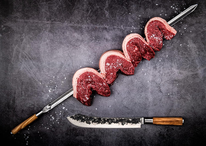 Forged Churrasco Grillspiesse 50cm, Olivenholz griff, Edelstahl, V-Form 50.0 Zentimeter, 50.0 Zentim