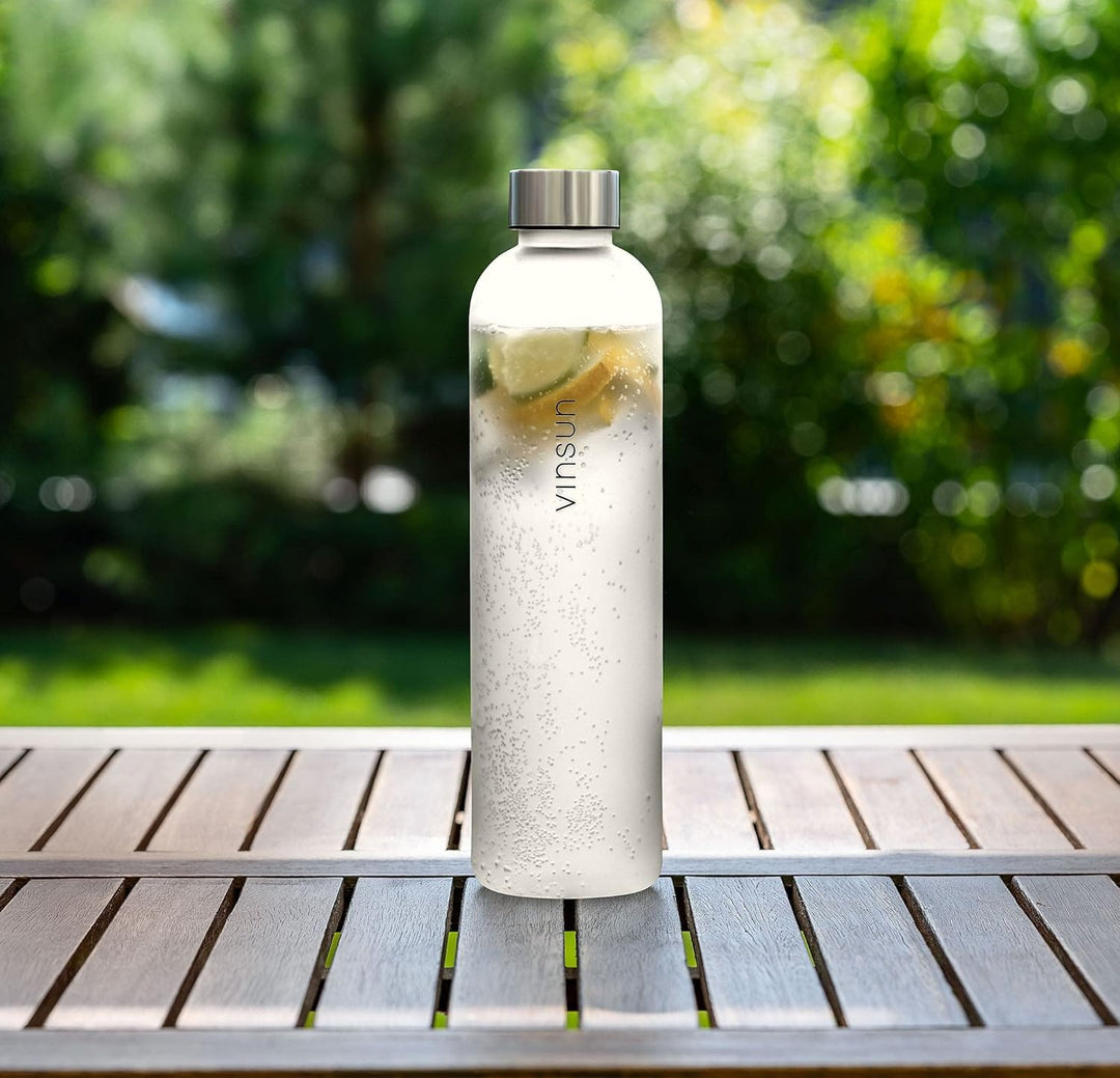 Vinsun Trinkflasche 1l grau - wiederverwendbar nachhaltig, Kohlensäure geeignet, BPA frei, Tritan -