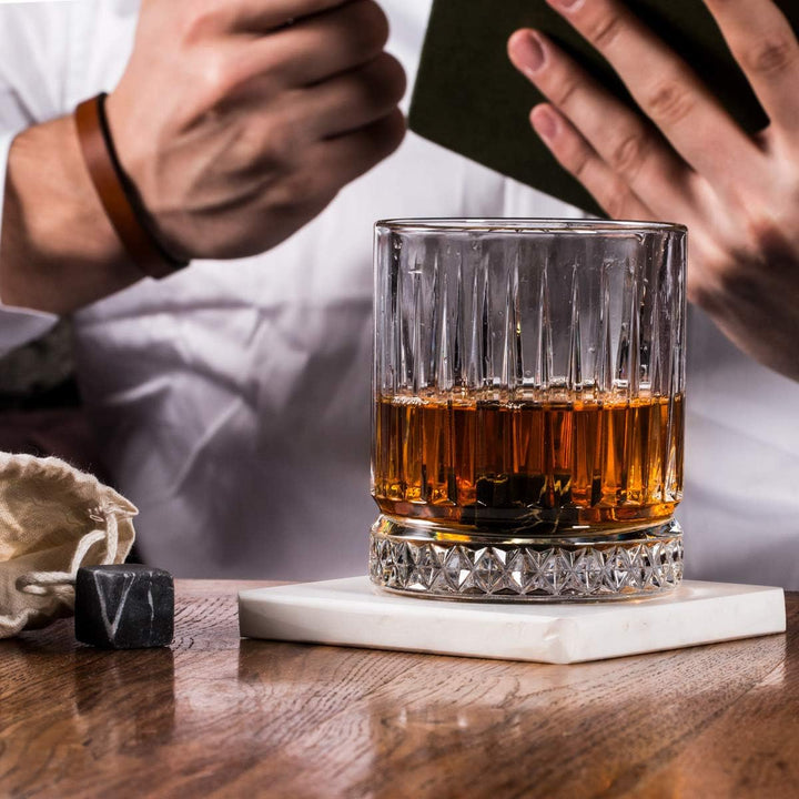 Hediyesepeti Wiskeygläser- Set, Whiskey Gläser Set mit 12 Schwarz Marmor Eiswürfel Steine, Wiederver