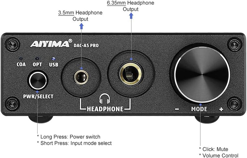 AIYIMA DAC A5 Pro Mini Kopfhörer Verstärker HiFi USB DAC Decoder Audio 24 Bit 192kHz Mini Stereo-Dec