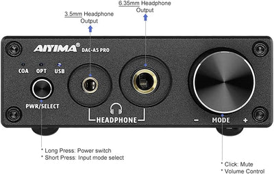 AIYIMA DAC A5 Pro Mini Kopfhörer Verstärker HiFi USB DAC Decoder Audio 24 Bit 192kHz Mini Stereo-Dec