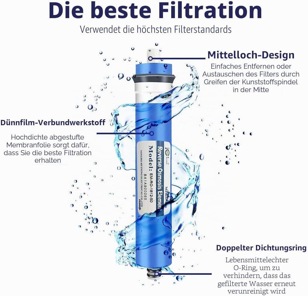 Huining 50GPD Umkehrosmose-Membran-Gehäuse-Kit mit Schnellanschluss, Rückschlagventil, komplettes Se