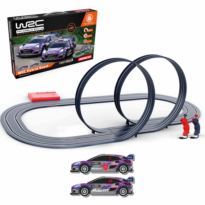 Ninco - WRC Hybrid Boost - Slot-Schaltung auf Massstab 1/50 und 320 cm Strecke inkl. Zwei Ford Puma