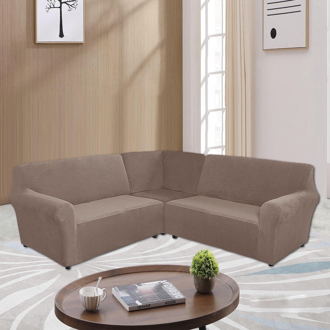 MINGPINHUIUS Sofabezug L Form Stretch Sofabezug aus Samt für 5 Sitzer Ecksofa, Anti Rutsch Sofa Über