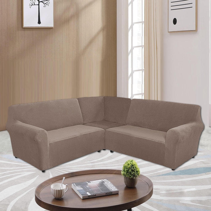 MINGPINHUIUS Sofabezug L Form Stretch Sofabezug aus Samt für 5 Sitzer Ecksofa, Anti Rutsch Sofa Über