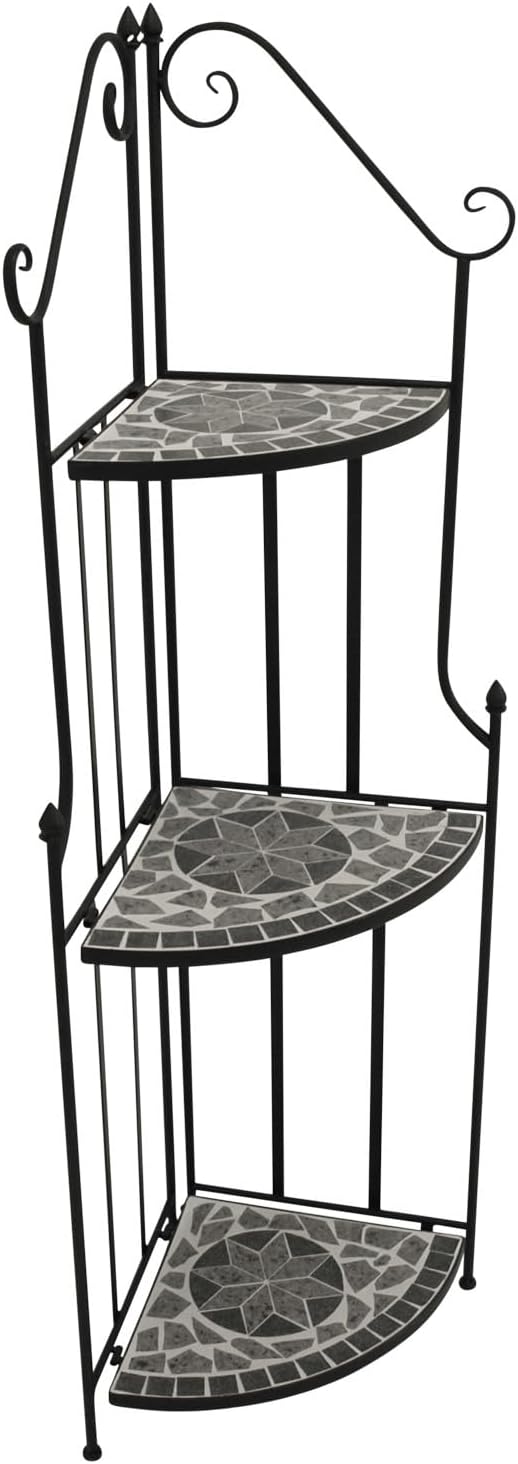 DEGAMO Gartenregal Eckregal Siena 38x36x142cm, Gestell Metall schwarz, Regalböden aus Keramik in Mos