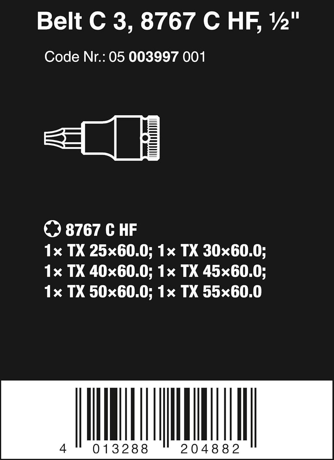 Wera 05003997001 Belt C 3, TORX® HF Zyklop Bitnuss-Satz, Torx, mit Haltefunktion, 1/2"-Antrieb, 6-te
