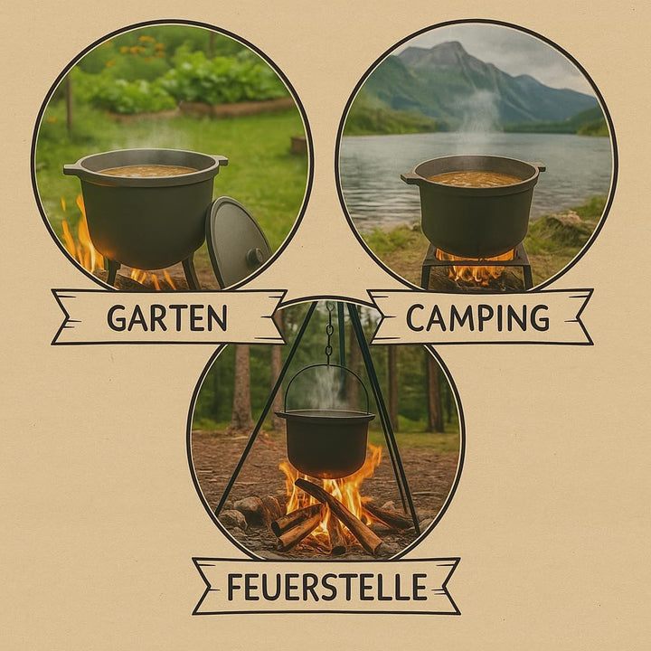 Valle Verde Kessel, Feuertopf, Gulaschkessel, Schmortopf, Jagdkessel, Dutch Oven - Auf 3 Füssen, Mit