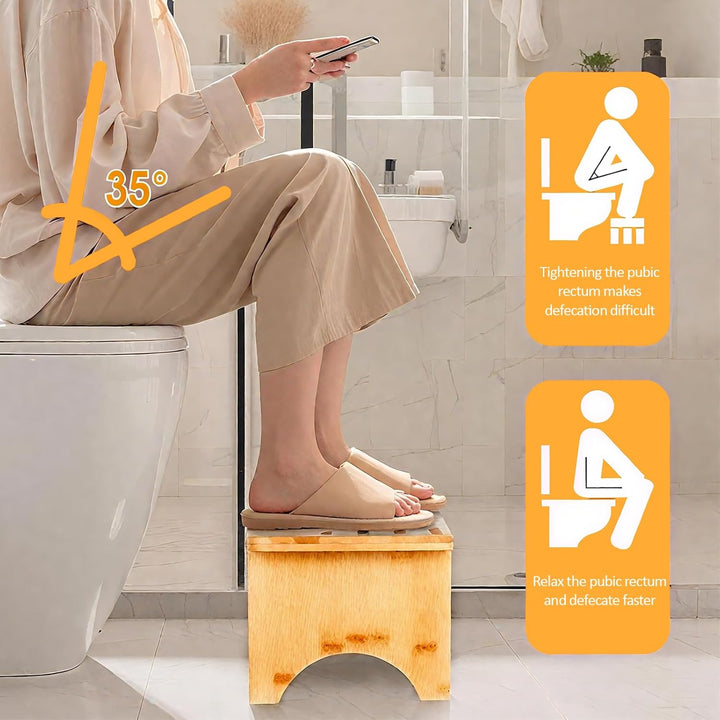 Bambus Toilettenhocker für Erwachsene, Natürlicher Klappbar WC Hocker mit Anti-Rutsch-Pads Ergonomis