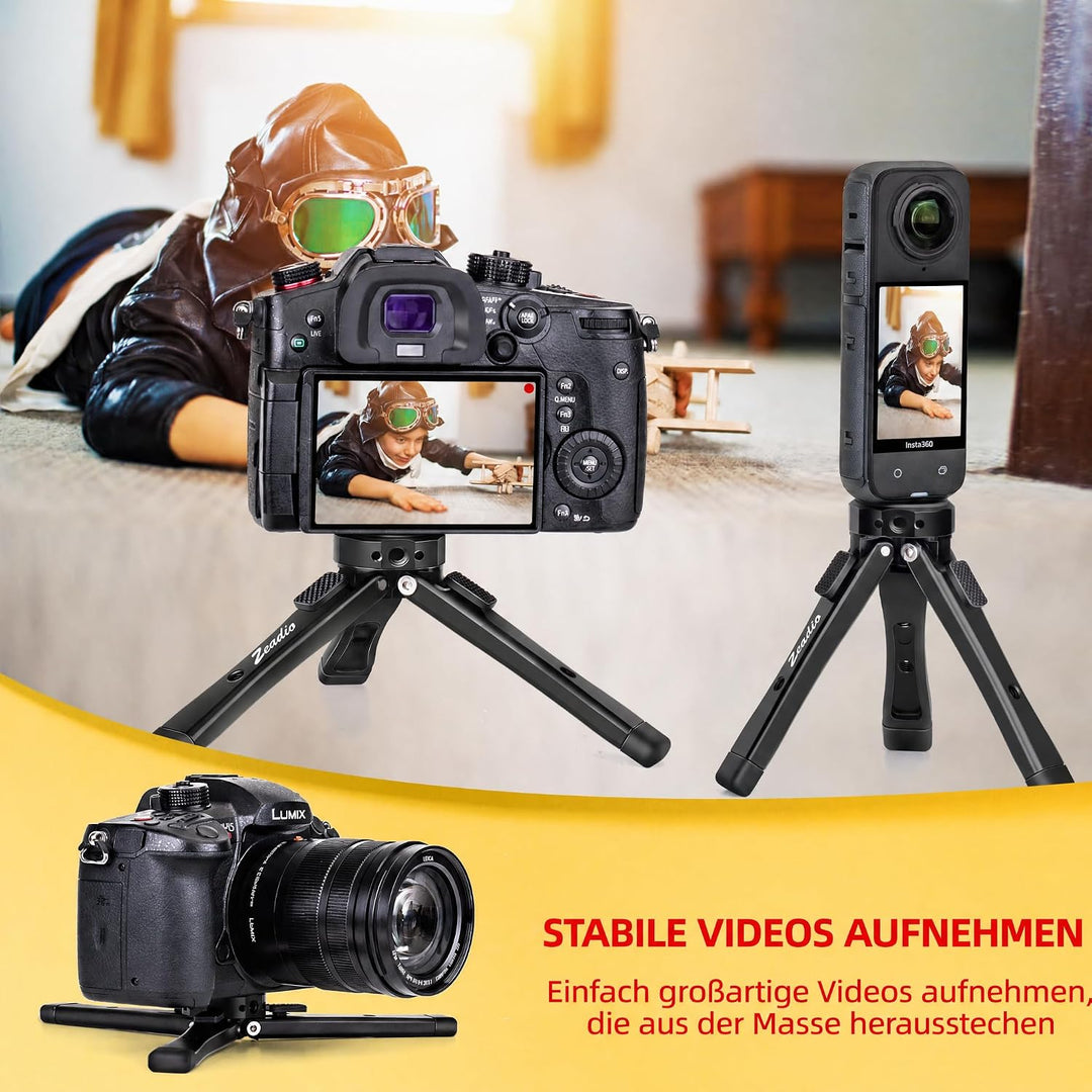 Zeadio Metall Kamera Mini Stativ, einstellbare Höhen Desktop Vlog Stativ, passt für Smooth 4, Osmo M