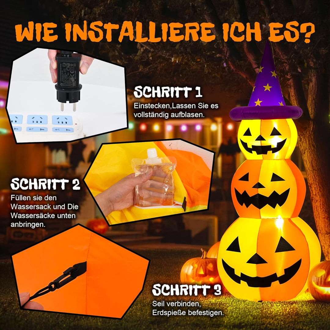 Solpex Halloween Dekoration Aufblasbare Kürbisdekoration, 150m/5FT, gestapelte Kürbisse mit LED-Bele