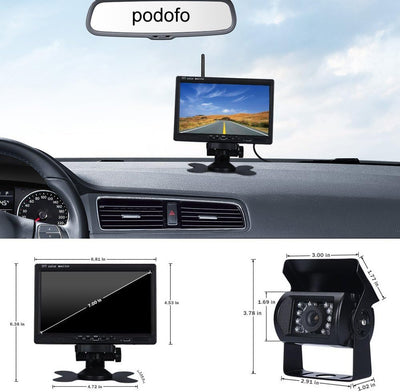 Drahtlose Rückfahrkamera, Podofo 7"HD TFT LCD Rückansicht Monitor +wasserdichte Rückfahrkamera Für L