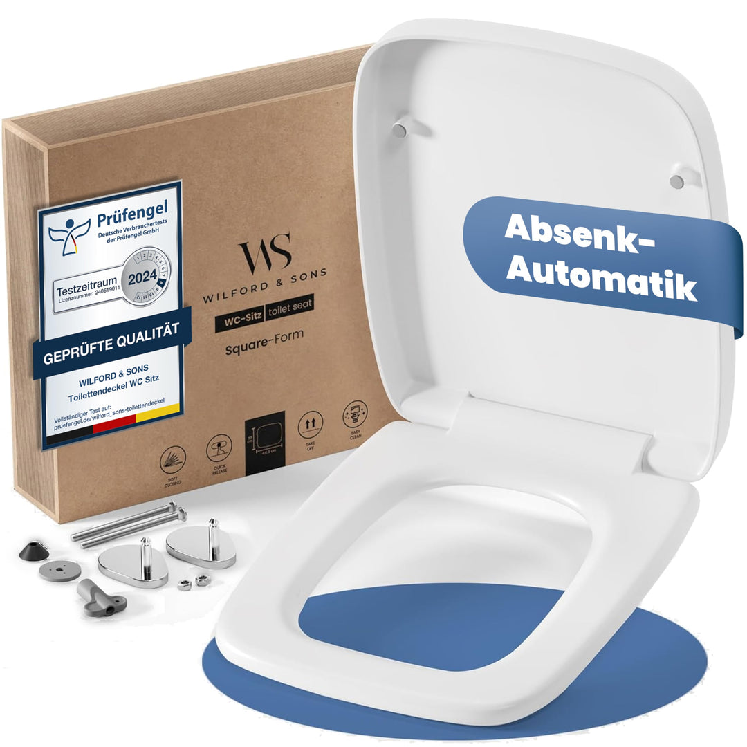 Wilford & Sons Premium WC Sitz eckig – Toilettendeckel mit Absenkautomatik rechteckig– passend für K