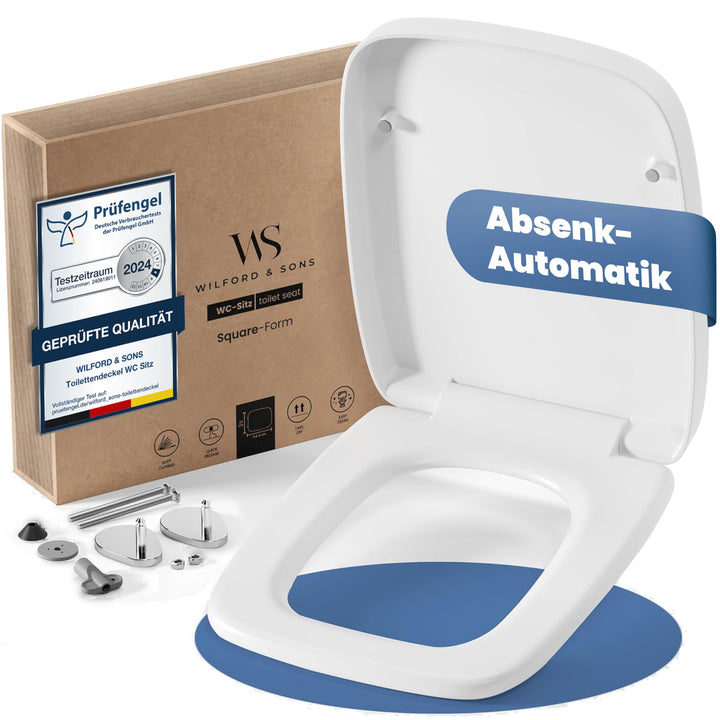 Wilford & Sons Premium WC Sitz eckig – Toilettendeckel mit Absenkautomatik rechteckig– passend für K