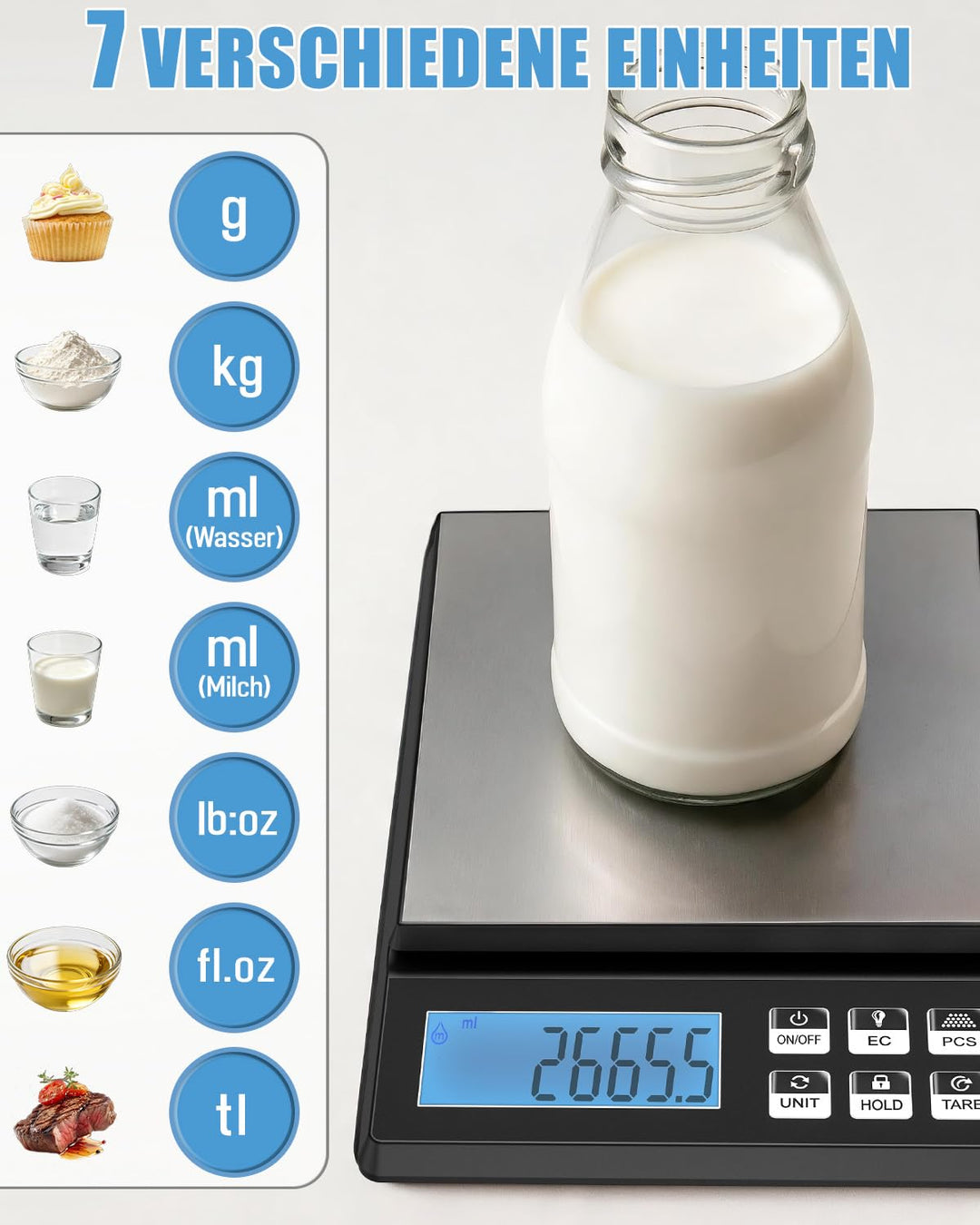 MRUN BONE Digitale Küchenwaage 5kg/0,1g – Hochpräzise Bäckereiwaage mit Zählfunktion &amp; Tara, Edelsta