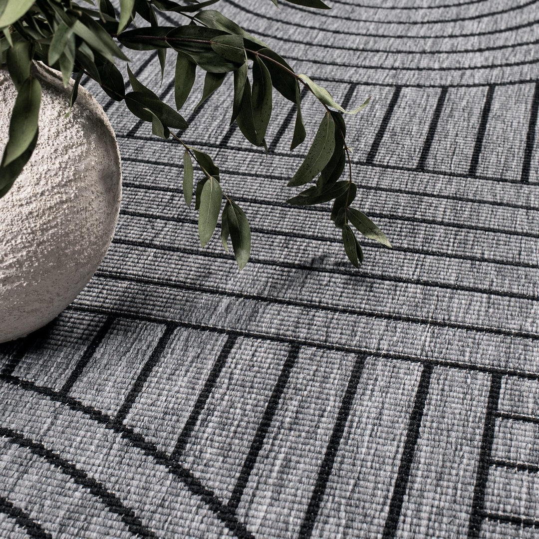 carpet city Outdoor Teppich Wetterfest 120 cm Rund - Grau-Anthrazit - Wendeteppich, Beidseitiges Geo