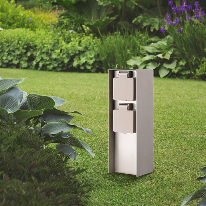 Garten Steckdosensäule mit 2-Fach Gartensteckdosen, max. 3680W, IP44 für den Aussenbereich - Eckig S