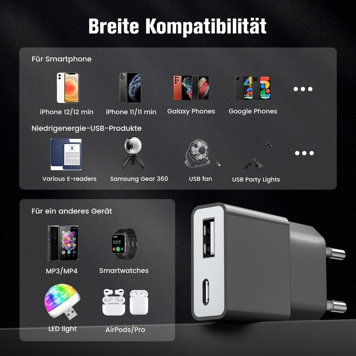 5W USB-Ladegerät ultradünner universeller Ladeadapter (5V 1A) – 2 Ports: USB-C + A (30er Pack) für i