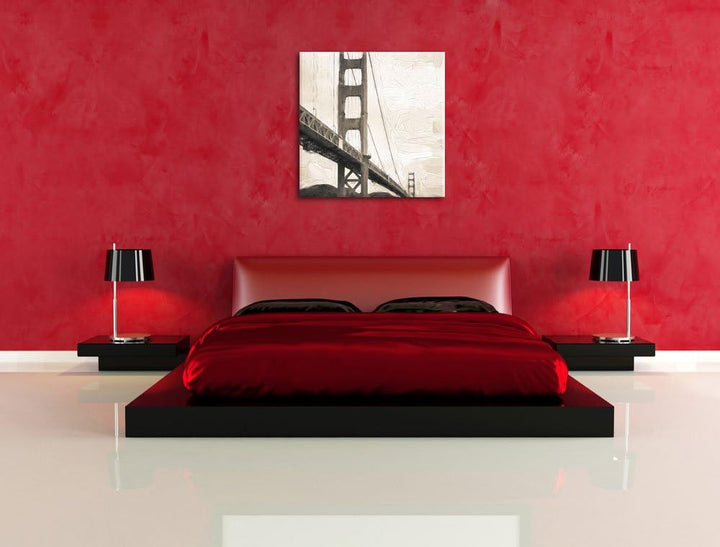 Pixxprint Blick auf Brücke in San Francisco Pinsel Effekt, Format: 70x70 auf Leinwand, 70x70