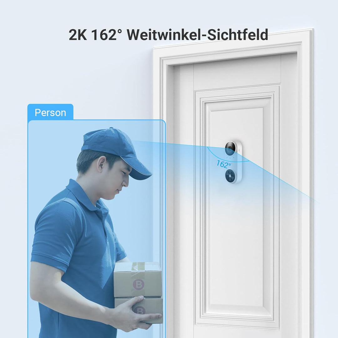 EZVIZ 2K Video Türklingel und Chime, Akku Doorbell Kit mit KI Personenerkennung, Zwei-Wege-Audio und