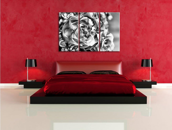 Pixxprint Rosenstrauss als Leinwandbild/Grösse: 3 Teilig (120x80) / Wandbild/Kunstdruck/fertig bespa