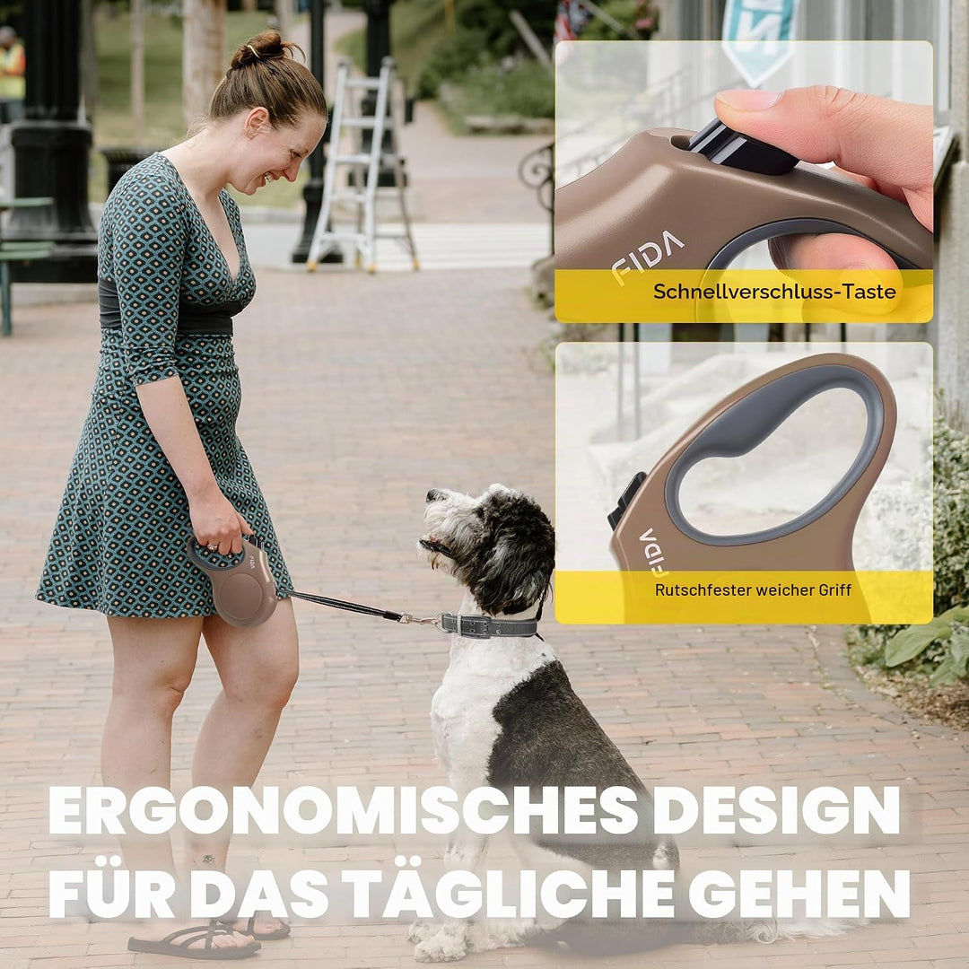 Fida Ausziehbare Hundeleine, 4,9 m, für kleine und mittelgrosse Hunde bis zu 20 kg, 360° verhedderun