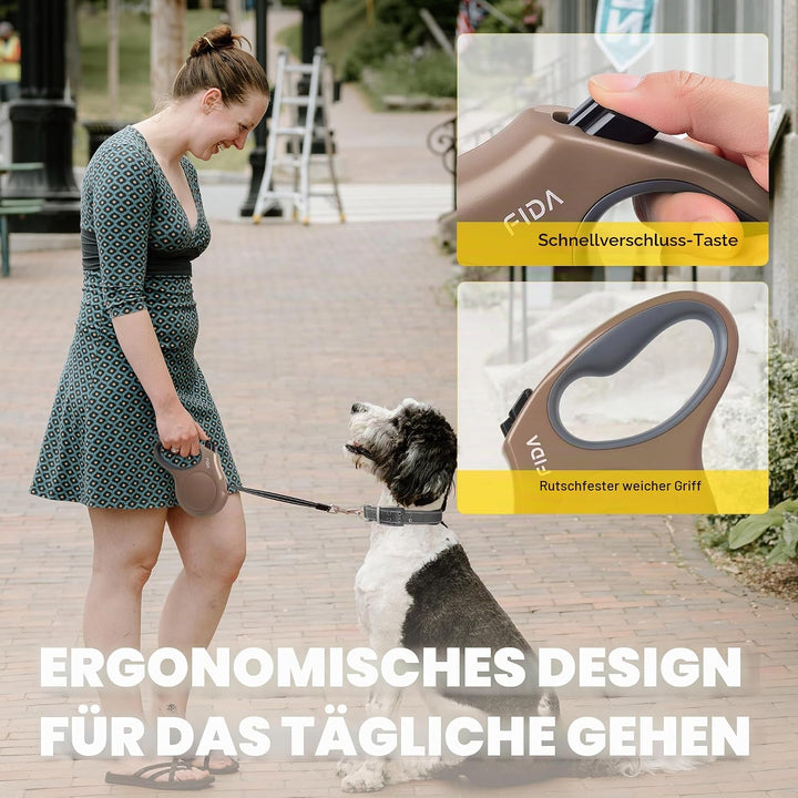 Fida Ausziehbare Hundeleine, 4,9 m, für kleine und mittelgrosse Hunde bis zu 20 kg, 360° verhedderun