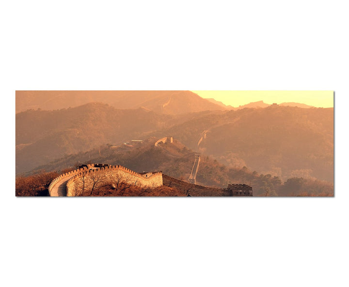 Paul Sinus Art Panoramabild auf Leinwand und Keilrahmen 150x50cm China Mauer Berge Sonnenaufgang Nat