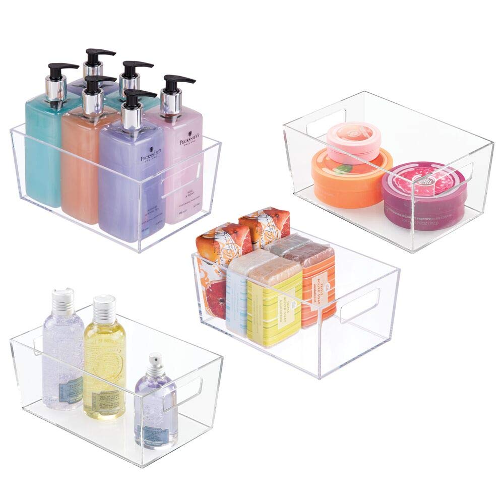 mDesign 4er-Set Ablagebox mit integrierten Griffen – kleine Aufbewahrungsbox für Make-up, Handtücher