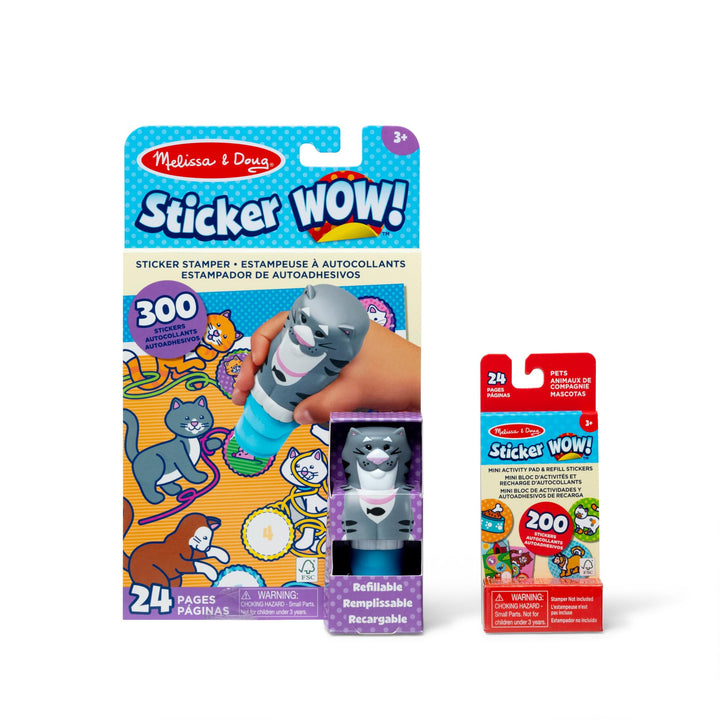 Melissa & Doug Sticker Wow!™ Katzen-Paket: 24-seitiger Aktivitätenblock, Aufkleberstempel, Mini-Akti