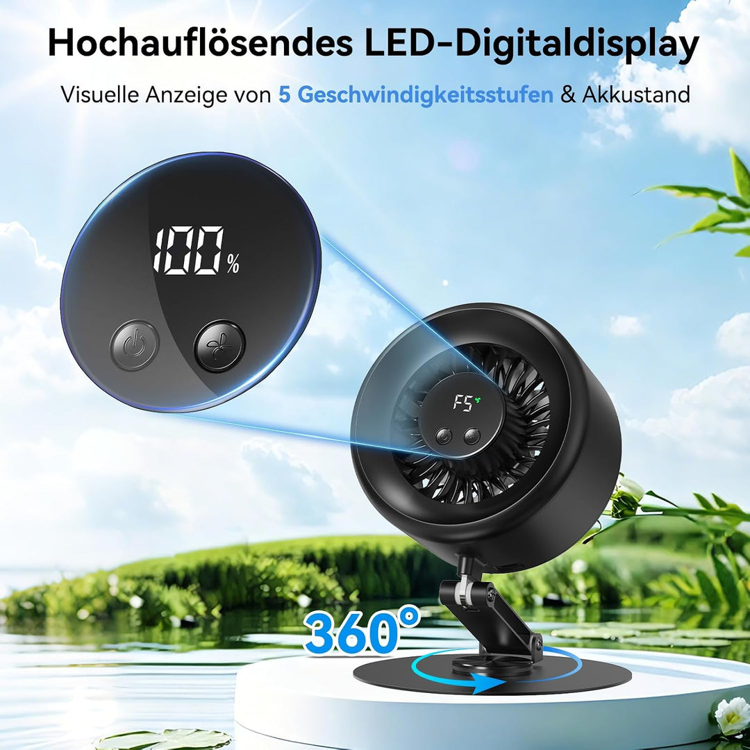 LivElect USB Ventilator, Akku Leiser Tischventilator, LED-Display, 5-Stufen | Sehr leise Turbo-Venti