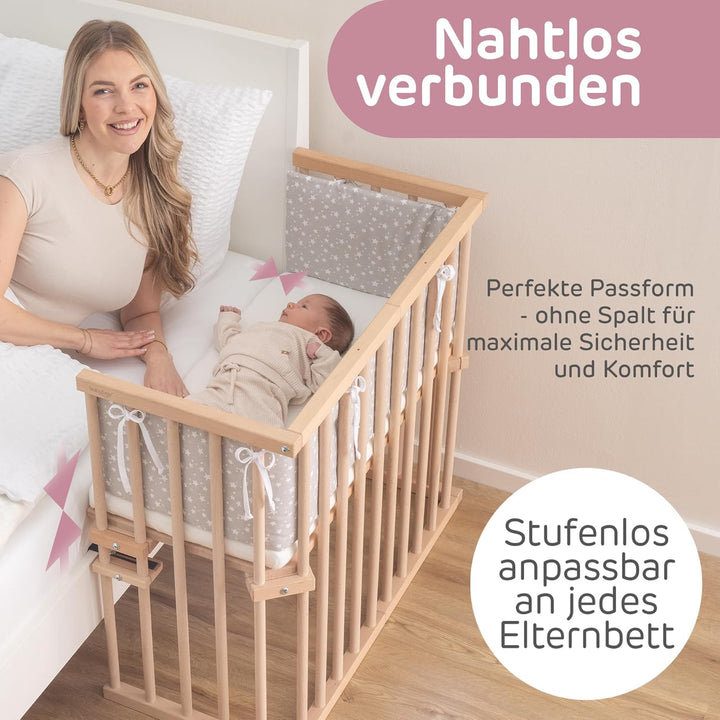 babybay Midi Beistellbett, natur unbehandelt mit Matratze Classic Soft Natur Unbehandelt 88L x 44.5B