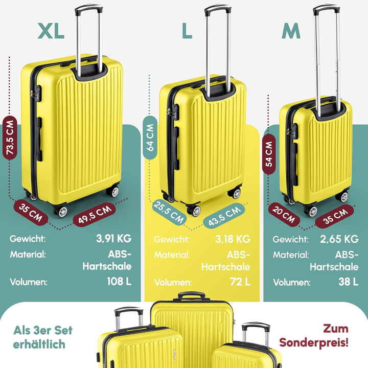 ABS Hartschalenkoffer - Ergonomisch & Sicher - Mittelgrosser Trolley Koffer mit 360° Rädern, Zahlen-
