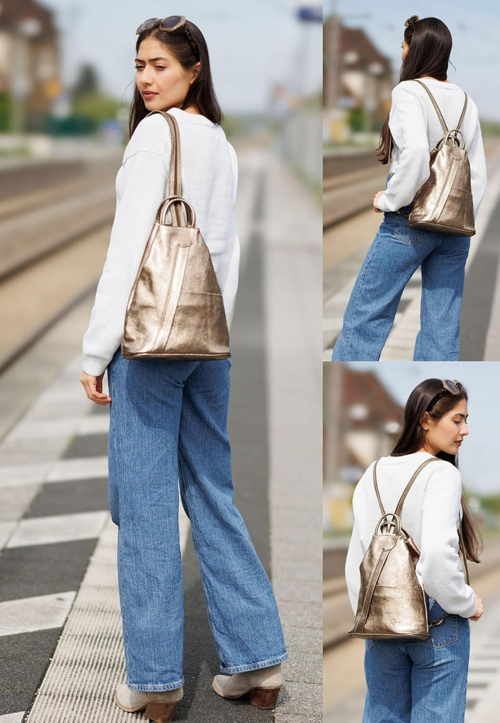 Caspar TL782 2 in 1 Leder Rucksack Handtasche Einheitsgrösse Bronze, Einheitsgrösse Bronze