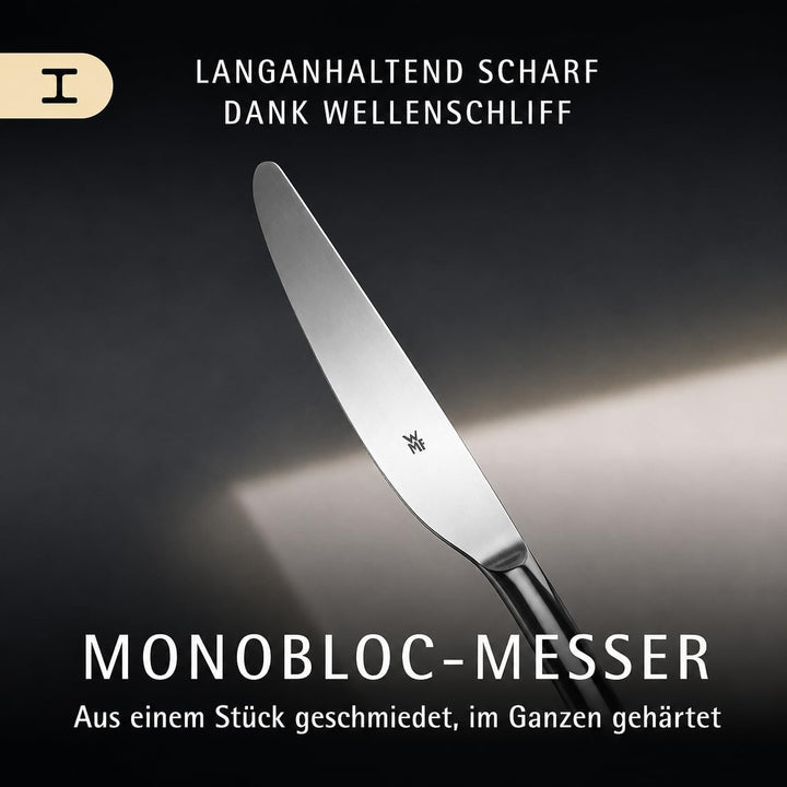 WMF Habitum Besteck Set 12 Personen, Essbesteck 60 teilig, Monobloc-Messer, Cromargan Edelstahl poli