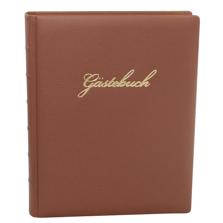 Gästebuch braunes genarbtes Leder mit Goldschnittblock und Prägung"Gästebuch"