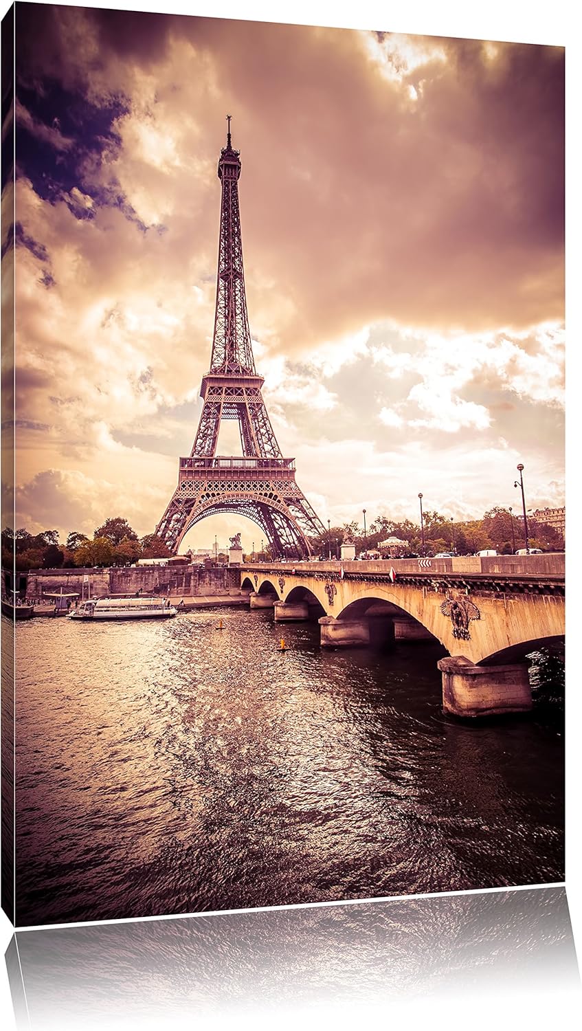 Eiffelturm in Paris, Format: 100x70 auf Leinwand, XXL riesige Bilder fertig gerahmt mit Keilrahmen,