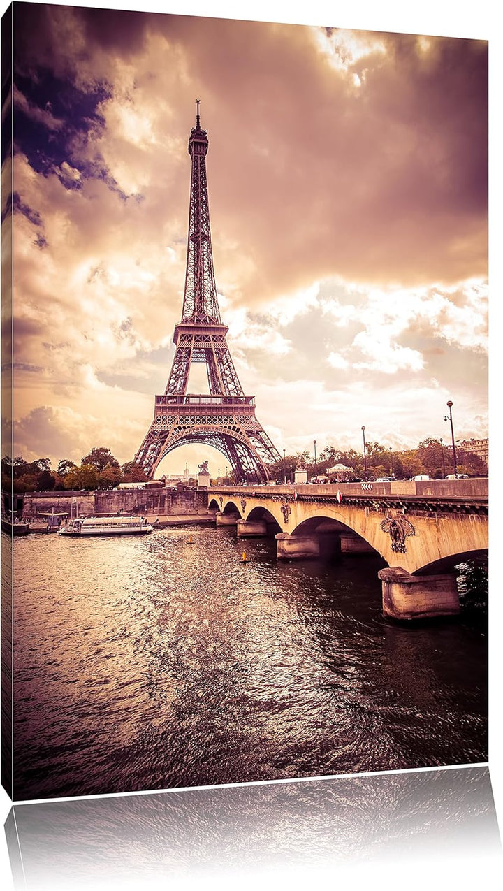 Eiffelturm in Paris, Format: 100x70 auf Leinwand, XXL riesige Bilder fertig gerahmt mit Keilrahmen,