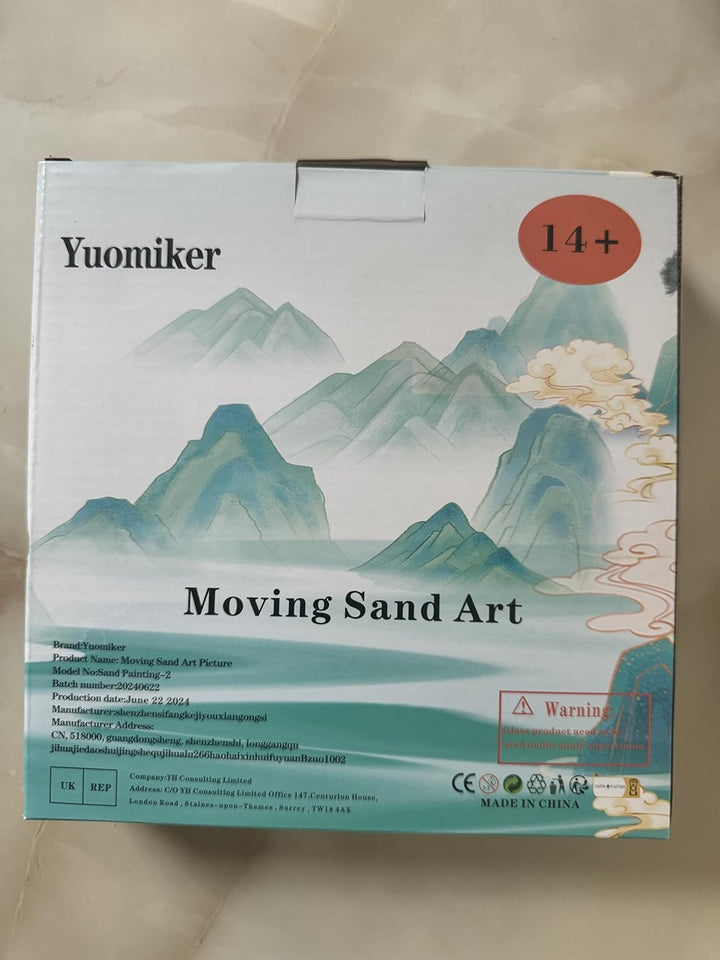 Yuomiker Dynamisch 3D Sandbilder zum Drehen, Fliessende Sandmalerei runder Glas Rahmen, Bewegtes San