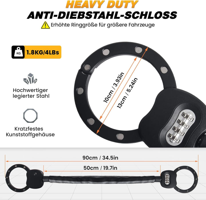 E Scooter Schloss mit Zahlencode, Handschellenschloss Hohe Sicherheit, 10CM Rundring, 1.8KG Schweres