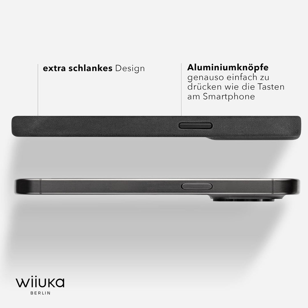 WIIUKA Hülle für iPhone 14 Pro Max, Leder aus Deutschland, Lederhülle extra Dünn, Premium Handyhülle