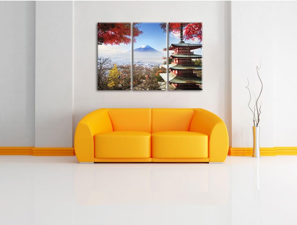 Pixxprint Japanischer Tempel im Herbst als Leinwandbild | Grösse: 3 Teilig (120x80) | Wandbild| Kuns