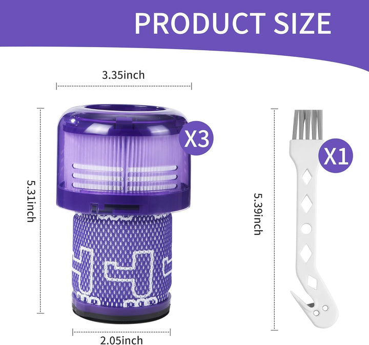 3 für Dyson v12 Detect Slim Absolute Filter, plus 1 Bürste mit Haken, für Filter, für Dyson v12, für