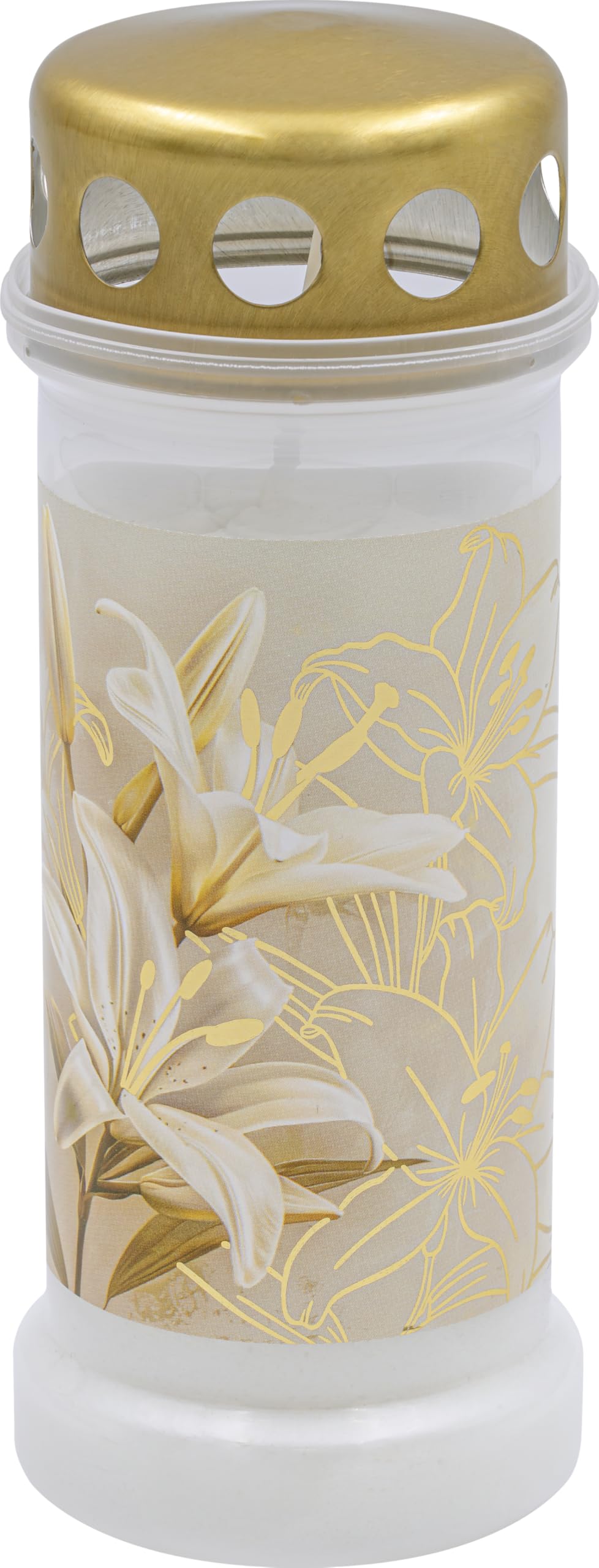 Bolsius Grablicht - Weiss mit Motiv - 12 Stück - Lily - Länge Brenndauer 70 Stunden - Trauerkerze &