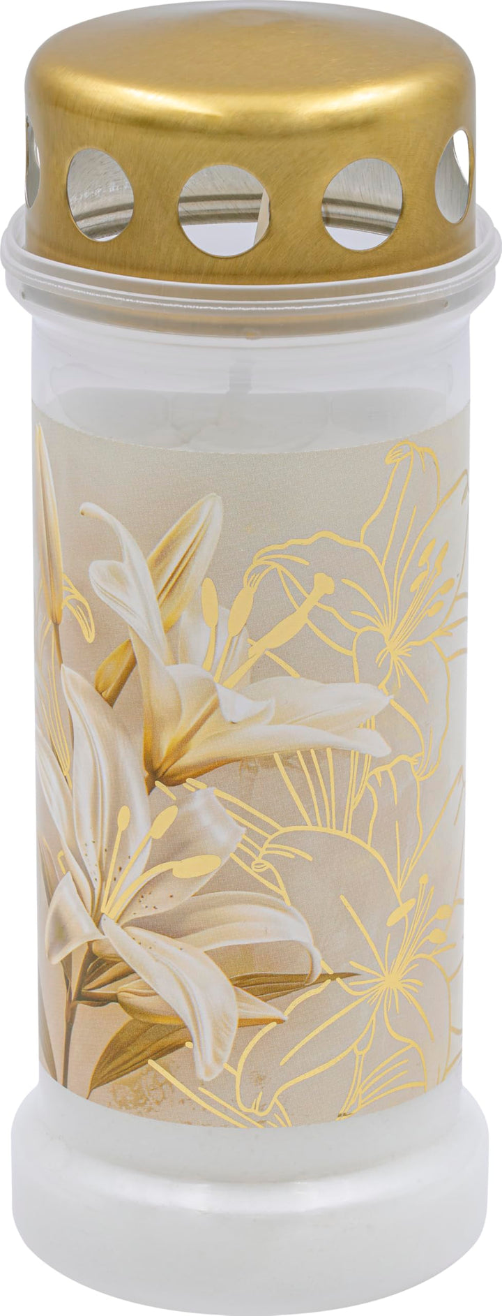Bolsius Grablicht - Weiss mit Motiv - 12 Stück - Lily - Länge Brenndauer 70 Stunden - Trauerkerze &