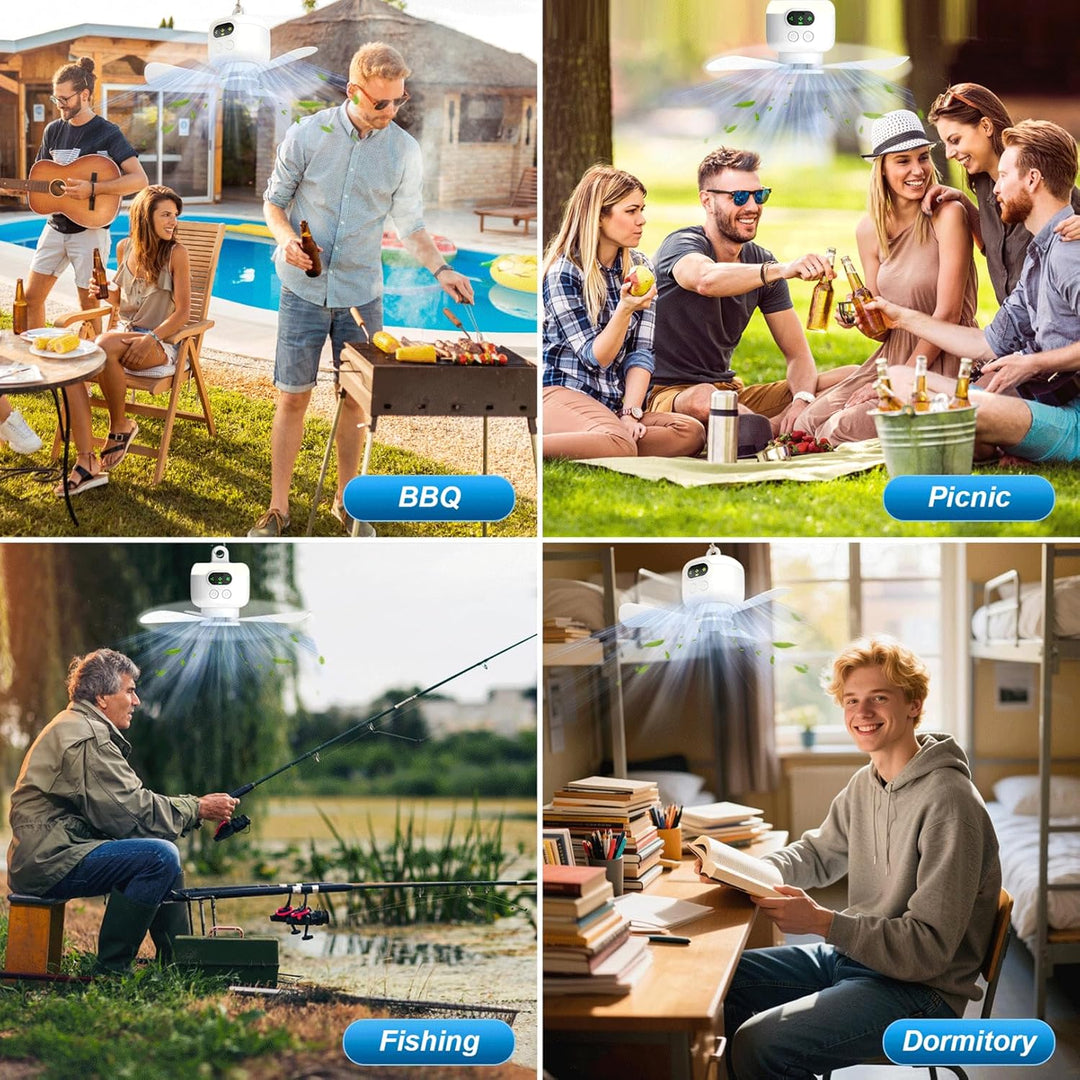 Tragbarer Deckenventilator mit Licht und Fernbedienung,Camping Ventilator | 8000mAh Akku Deckenventi