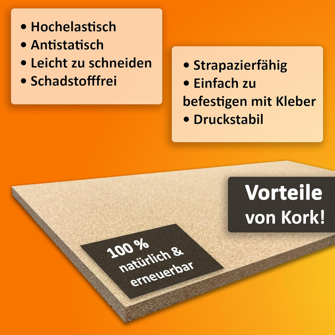 TRECOR Pinnwand Korkplatte Format: 1000 x 500 mm - Stärken: 2-20 mm - hochwertige Korkplatte - hoche
