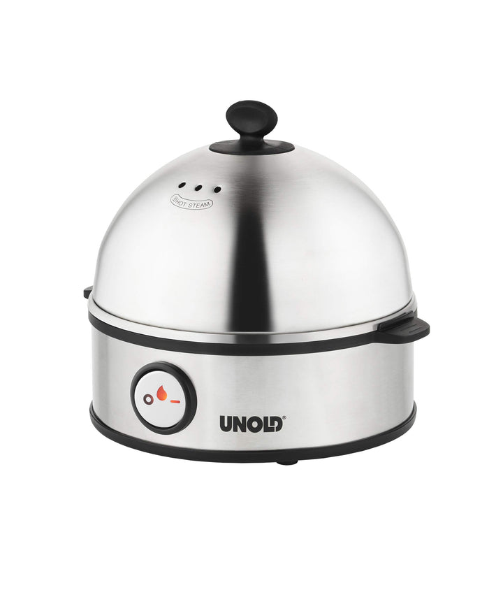 UNOLD 38626 EIERKOCHER Edel, 360 W, Griff für 1 bis 7 Eier, Kochschale, Edelstahl/Schwarz